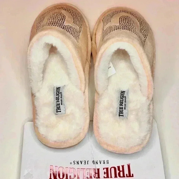 True Rwligion Women’s Rhinestone Horseshoe Logo Slippers Size Small 5/6 - Picture 4 of 5